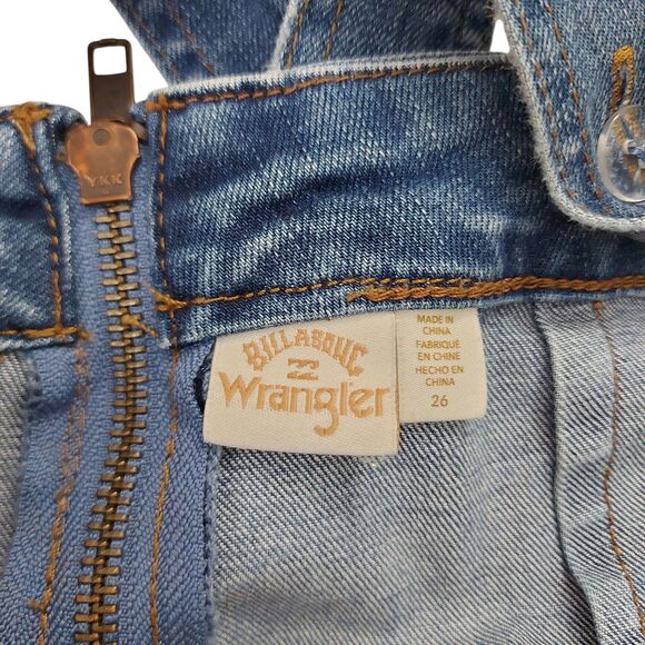 Billabong x Wrangler Sun Western Overalls Womens 26 Blue Raw Hem Stretch Denim - Picture 8 of 13